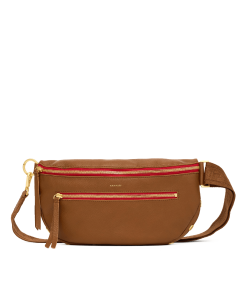 Charles Crossbody | Mahogany Pebble/Brushed Gold Red Zip | Lrg
