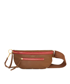 Charles Crossbody | Mahogany Pebble/Brushed Gold Red Zip | Med